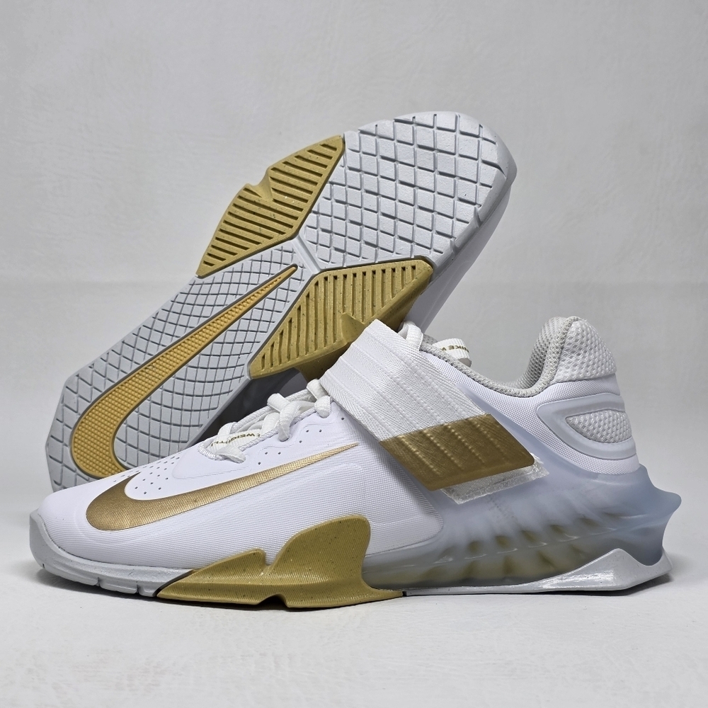 Nike Savaleos White Metallic Gold Weight Lifting Shoes CV5708 101 Men's Sz 4.5